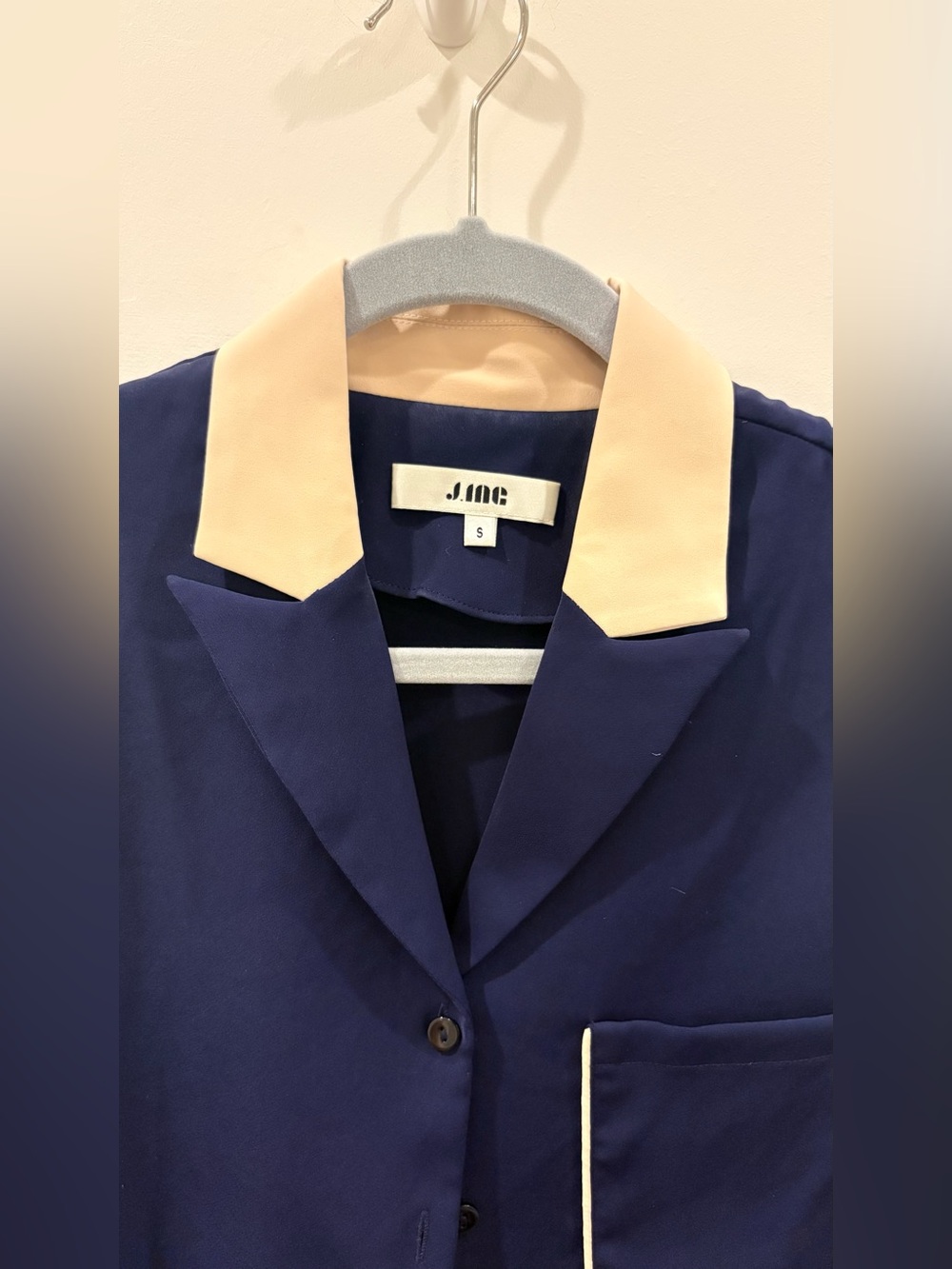 Navy Blazer with Cream Contrast Collar